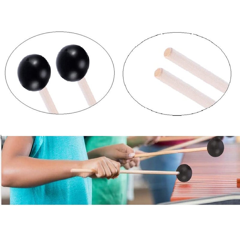 Vankcp Marimba Mallets, 1 Pair Medium Blue Hard Yarn Marimba Mallets and 1 Pair Rubber Mallets Sticks with Wood Handle for Percussion Marimba Playing Glockenspiel Marimba (Style 1) - Image 3